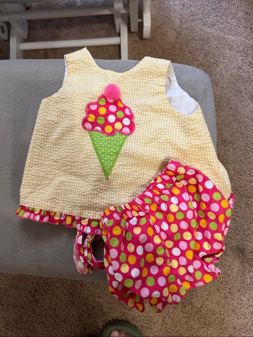 Yellow Ice Cream Appliqué Tank & Pink Polka Dot Bloomers - Kids Accessories
